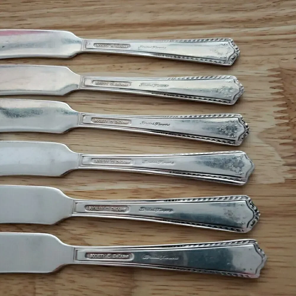 Society Deluxe Bridal Flowers Set of 6 Flat Butter Knives 5.75